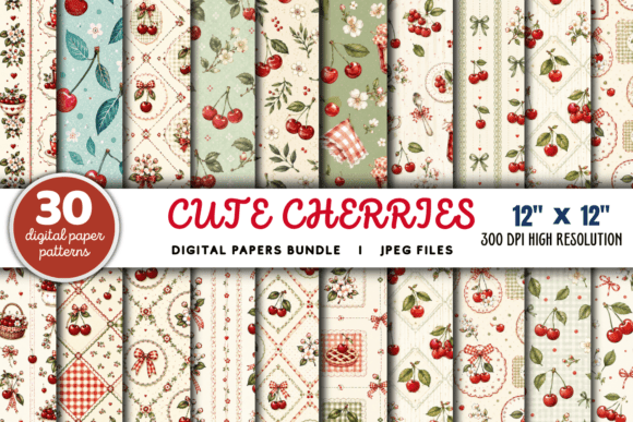 Download Cute Cherries Digital Paper Bundle - Cute cherries Collection