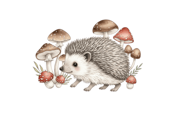 Download Cute Hedgehog Illustration with Mushroom - Hedgehog illustration Collection