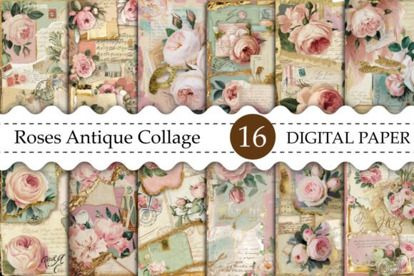 Download Printable Roses Antique Collage Papers - Premium Resources