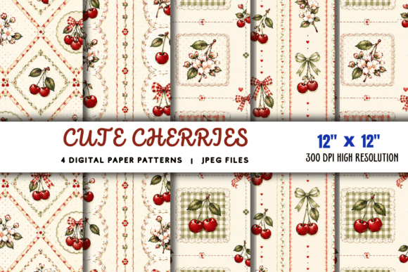 Download Cute Cherries Digital Paper Pattern - Cute cherries Collection