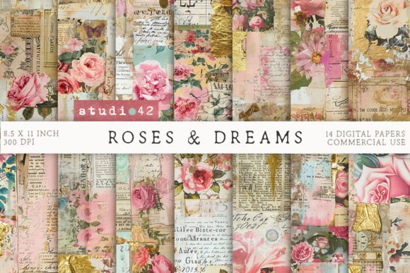 Download Printable Roses Antique Collage Papers - Printable roses Collection
