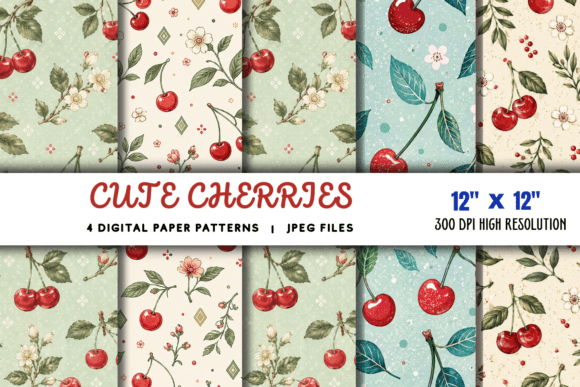 Download Cute Cherries Digital Paper Pattern - Cute cherries Collection