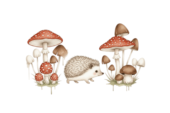 Download Hedgehog Illustration Among Mushrooms - Hedgehog illustration Collection