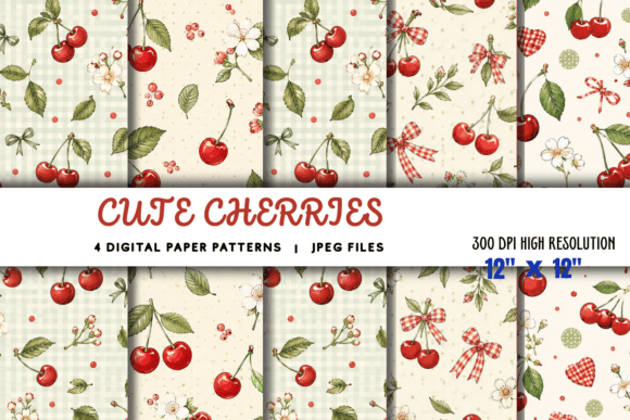 Download Cute Cherries Digital Paper Pattern - Cute cherries Collection